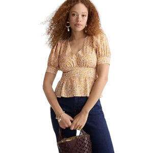 J. Crew NWOT Puff Sleeve V-neck Top in Scattered Blooms Print Sz 6